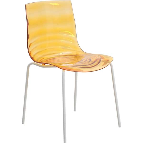 Leisuremod Modern Dining Chair Orange ABS Plastic Stackable Side Chair with White Stainless-Steel Legs Astor Series