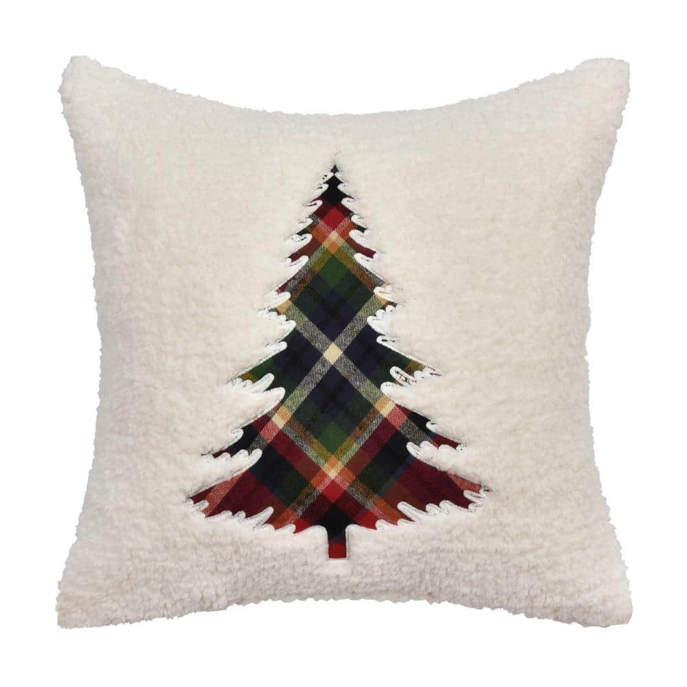 Asher White Cotton Plaid 20 in. Square Embellished Decorative Throw Pillow 20 in. L x 20 in. W