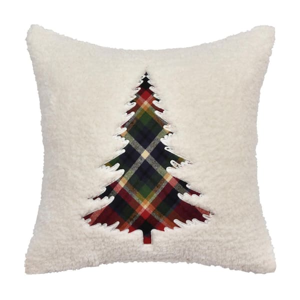 Unbranded Asher White Cotton Plaid 20 in. Square Embellished Decorative Throw Pillow 20 in. L x 20 in. W