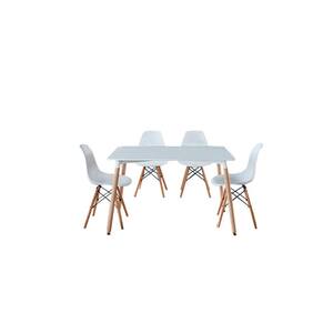 Costway White Dining Table Set Modern 5-Pieces For 4-Round Dining Room ...