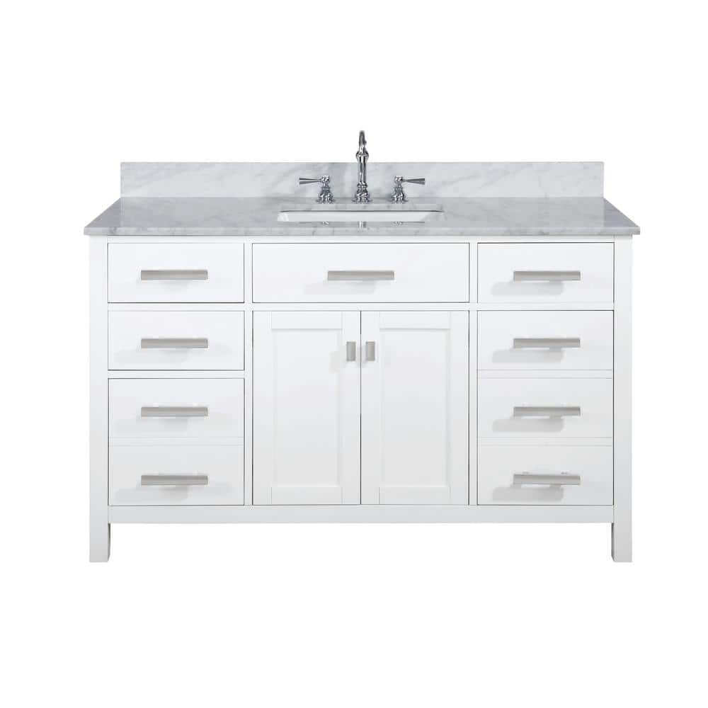 Design Element Valentino 54 In W X 22 In D Bath Vanity In White With Carrara Marble Vanity Top In White With White Basin V01 54 Wt The Home Depot