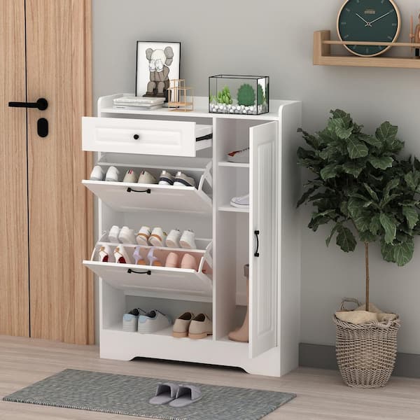 NEW White Shoe Cabinet Storage Cupboard Hallway Unit Home Furniture with Drawer 