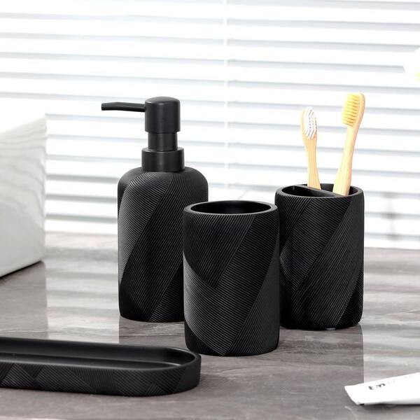 Anqtovp 4 Piece Resin Sink Accessory Set Bathroom Organizer
