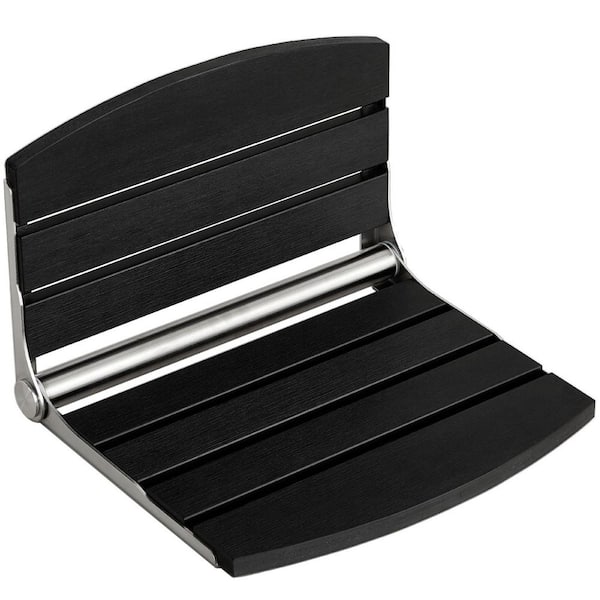 17.5 in. Wall Mounted HDPS Plastic Wood Fold Down Shower Seat, Foldable Shower Bench in Black for Inside Shower
