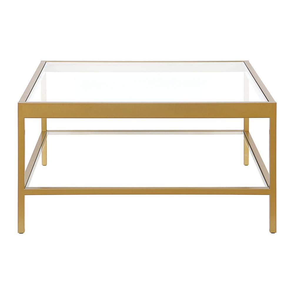 Reviews for HomeRoots 32 in. Gold Square Glass Coffee Table with