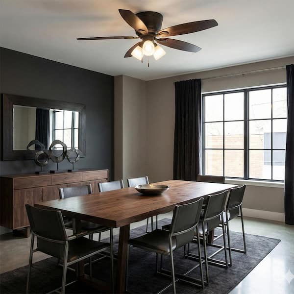 Sidlow 52 in. Indoor LED Bronze Hugger Dry Rated Ceiling Fan with 5 QuickInstall Reversible Blades and Light Kit