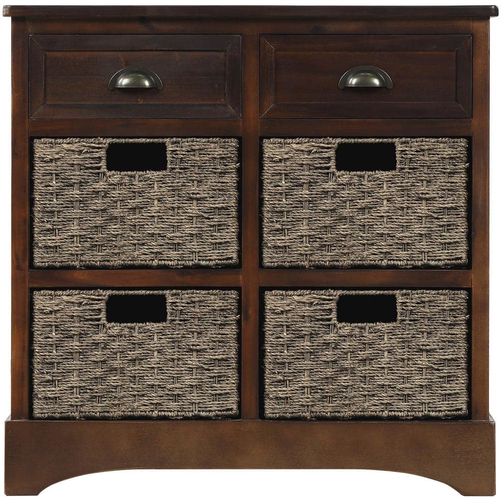 Anbazar Espresso Storage Cabinet Console Table With 2 Drawers And 4 Wicker Baskets For Home Entryway Living Room Kz 031 B The