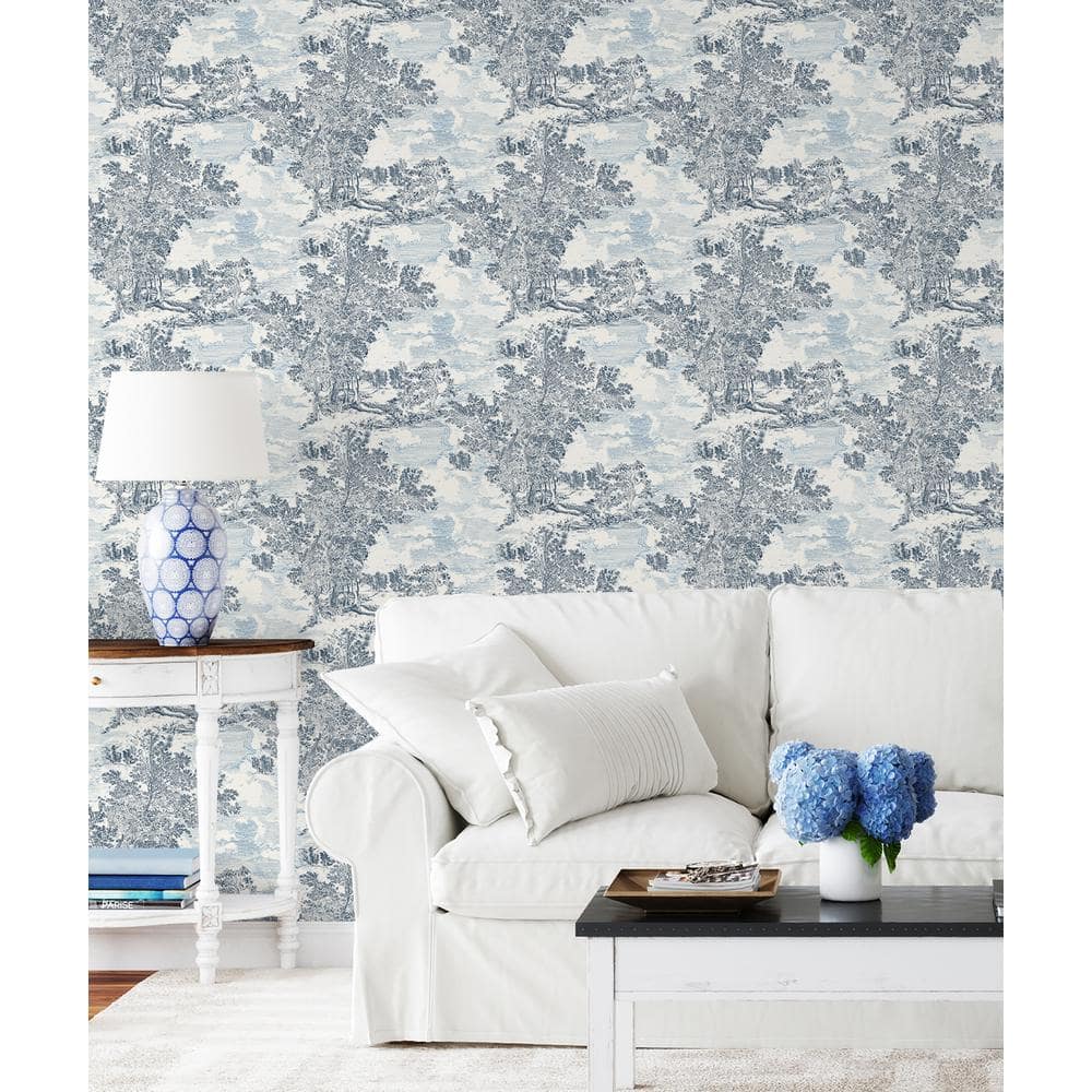 Sapphire and White Scenic Peel and Stick Wallpaper Roll