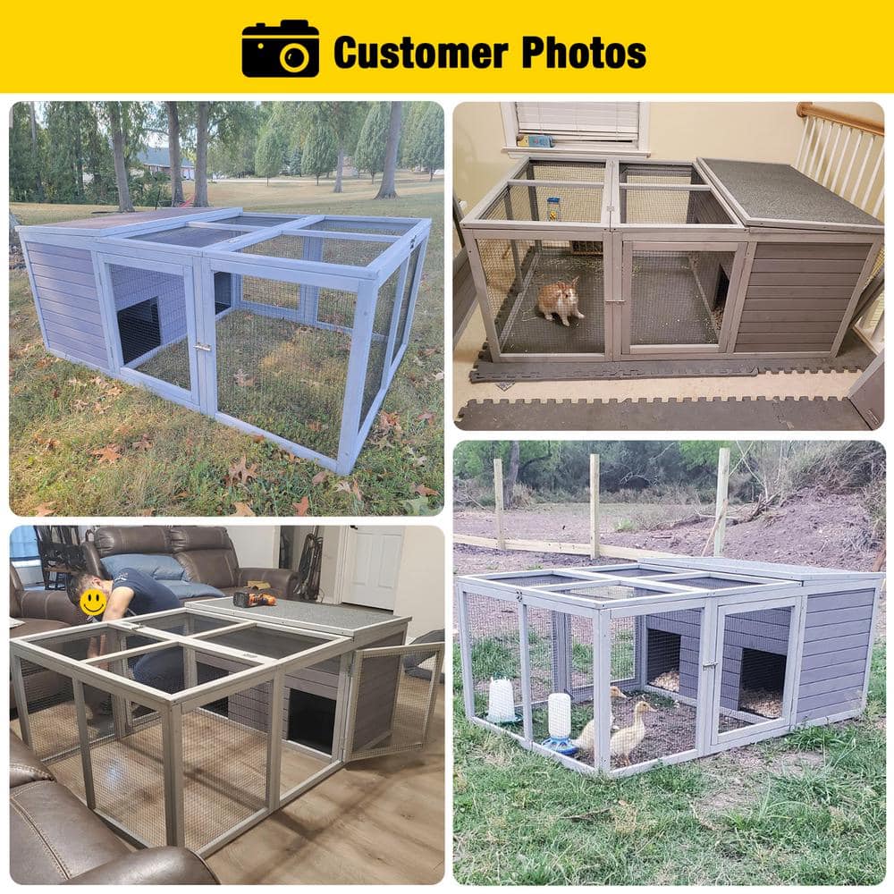 Gray Wooden Outdoor Hutch with Mesh Panels for Small Animals