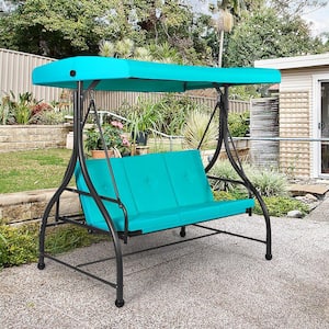 6 ft. 3-Person Free Standing Porch Swing Hammock Bench Chair Outdoor with Canopy in Turquoise