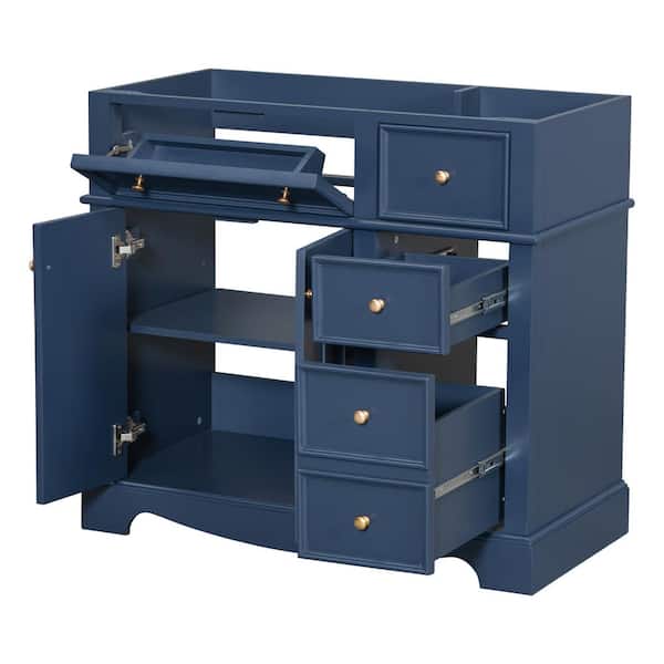 Tenleaf 35.40 in. W x 17.80 in. D x 32.90 in. H Bath Vanity Cabinet without Top in Blue with 3 Drawers Unassembled