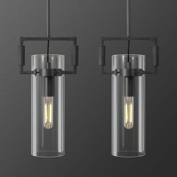 Modern Kitchen Island Pendant Lighting, 2-Light Black Pendant Light with Glass Shade, Gold Pendant Light