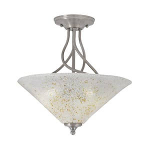 Royale 16 in. Brushed Nickel Semi-Flush with Gold Ice Glass Shade