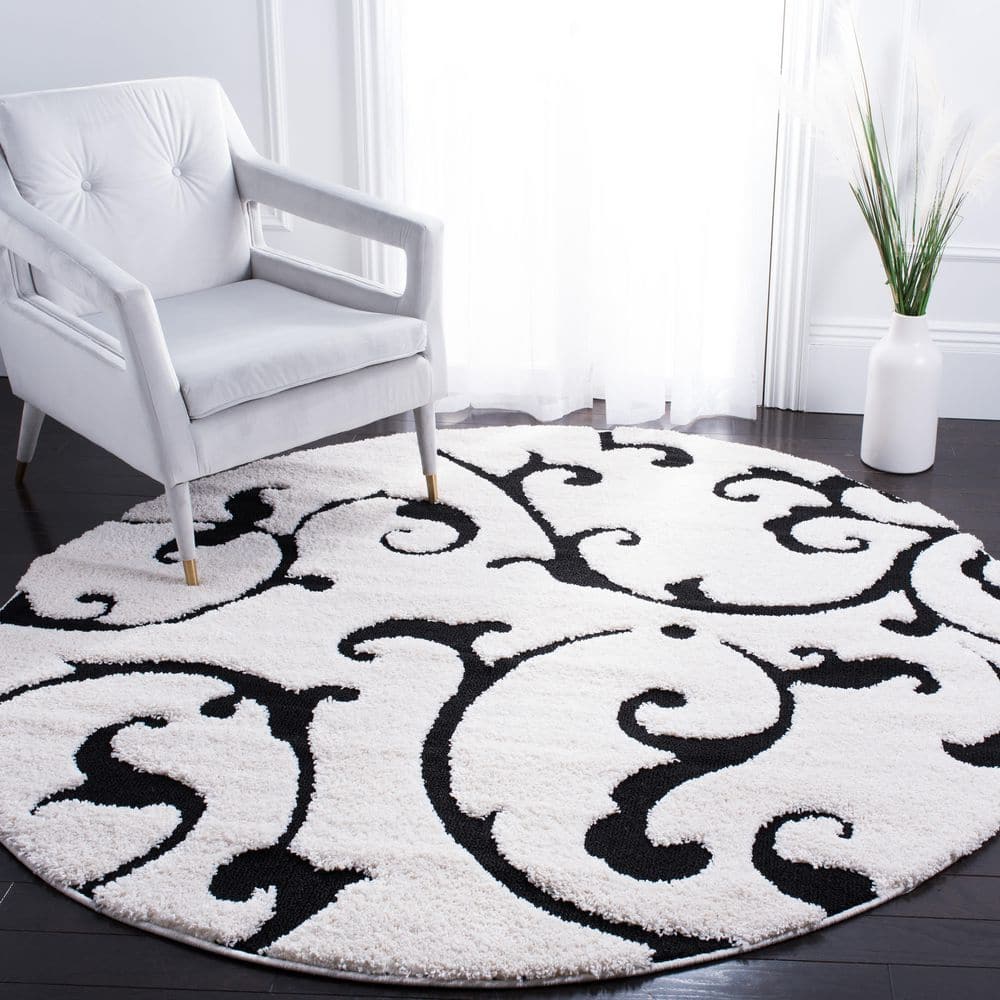 Florida Shag 8 ft. x 8 ft. Round Ivory/Black Floral Area Rug price history on PriceWatchPro