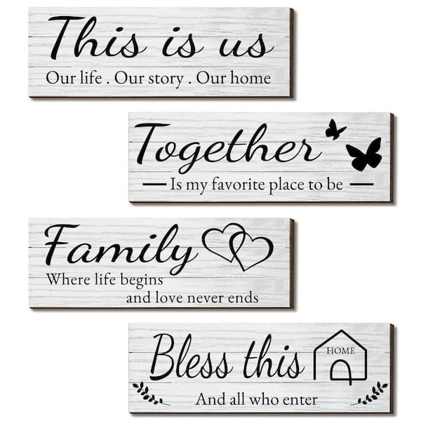 Unbranded 4.7 in. x 13.8 in. White "This IS US" Farmhouse Wooden Wall Art
