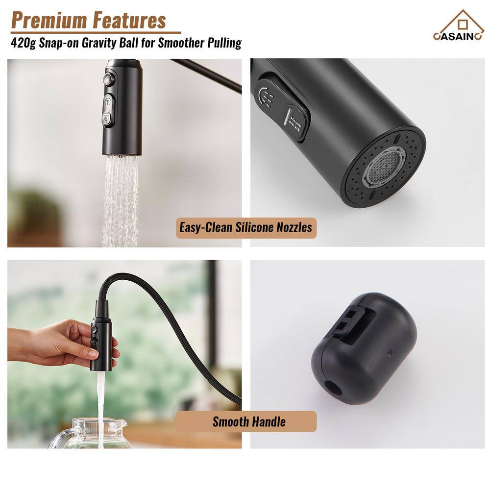 Matte Black Stainless Steel Pull Down Kitchen Faucet with Deck Plate