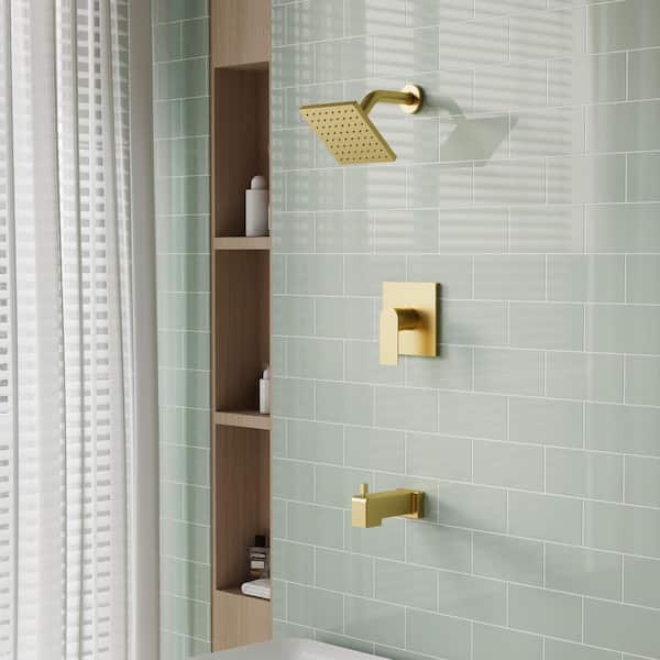 Single Handle 1-Spray Tub and Shower Faucet 2.5 GPM in Brushed Gold Valve Included