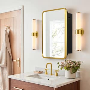 16 in. W x 24 in. H Rectangular Recessed Surface Mount Medicine Cabinet Mirror Gold