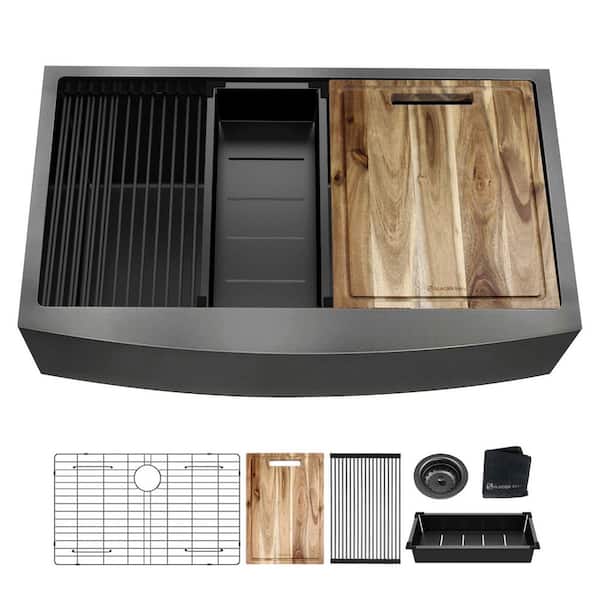 36 in. Farmhouse/Apron-Front Single Bowl 18 Gauge Gunmetal Black Stainless Steel Workstation Kitchen Sink