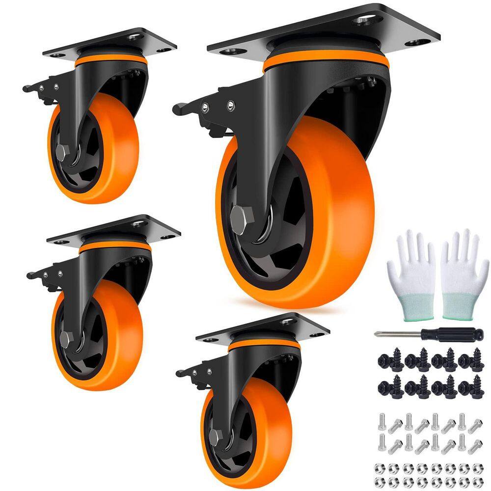 4-Pack Heavy Duty Series 4 in. Gray Polyurethane Swivel Dual Brake Plate Casters with 2200 lb. Load Rating price history on PriceWatchPro