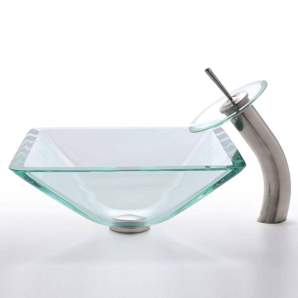 Clear Square Glass Above-Counter Vessel Sink