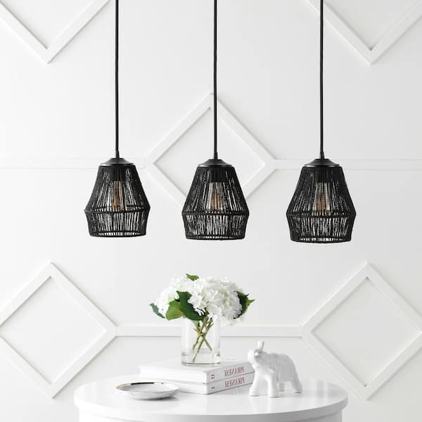 JONATHAN Y Ibiza Island 30 in. 3-Light Woven Rope/Metal Bohemian