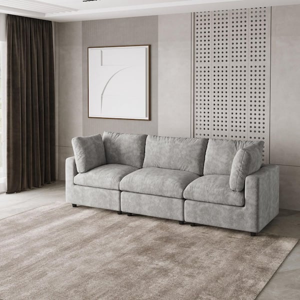 100.5 in. Square Arm Chenille Modular Sectional Sofa Couch with Removable Covers in Gray