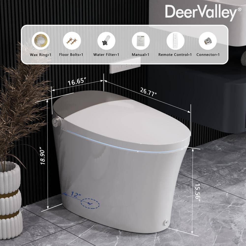 Elongated White Ceramic Smart Bidet Toilet with Heated Seat