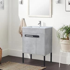 30 in. W x 18-5/16 in. D x 35-1/16 in. H Bath Vanity in Cement Grey with White Ceramics Top