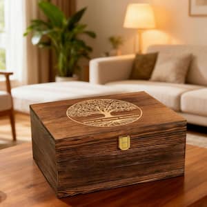 Brown 12 in. x 5 in. Wood Large Wooden Memory Decorative Box for