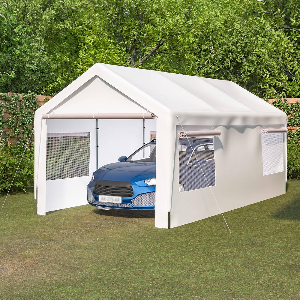 10' x 20' White Portable Steel Frame Carport with Windows