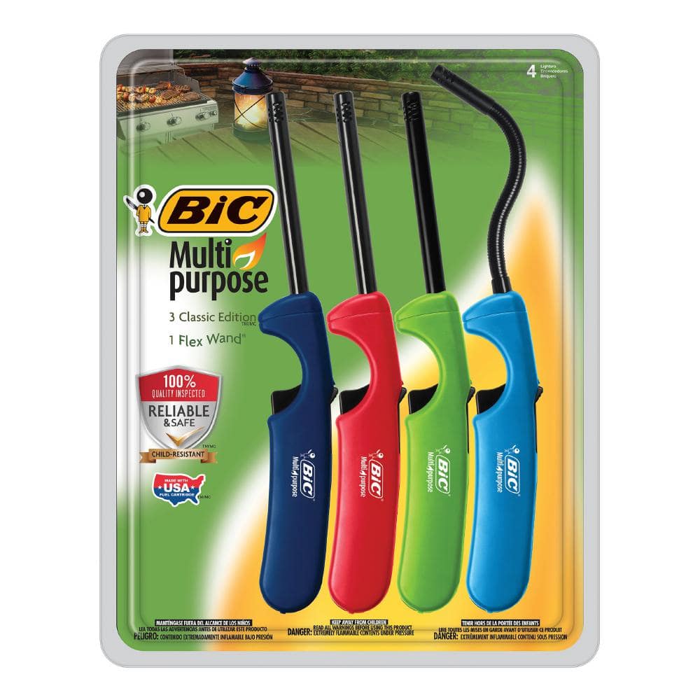 BIC Multi Purpose Lighter 4 Pack 3 Classic and 1 Flex Wand