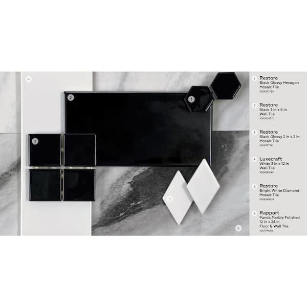 Daltile Restore Black 3 in. x 6 in. Glazed Ceramic Subway Sample