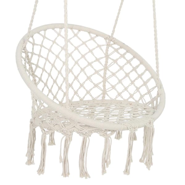 Otryad Hammock Chair Macrame Swing Max 330 lbs. Hanging Cotton Rope Hammock Swing Chair for Indoor and Outdoor