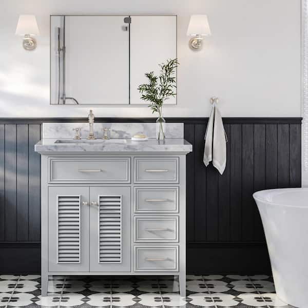 ARIEL Kensington 37 in. Bath Vanity in Grey with Carrara White Marble Top