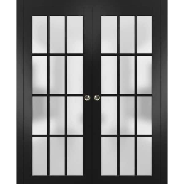 Sartodoors 64 in. x 96 in. 2 Panel Black Matte Finished Solid Wood Sliding Door with Hardware