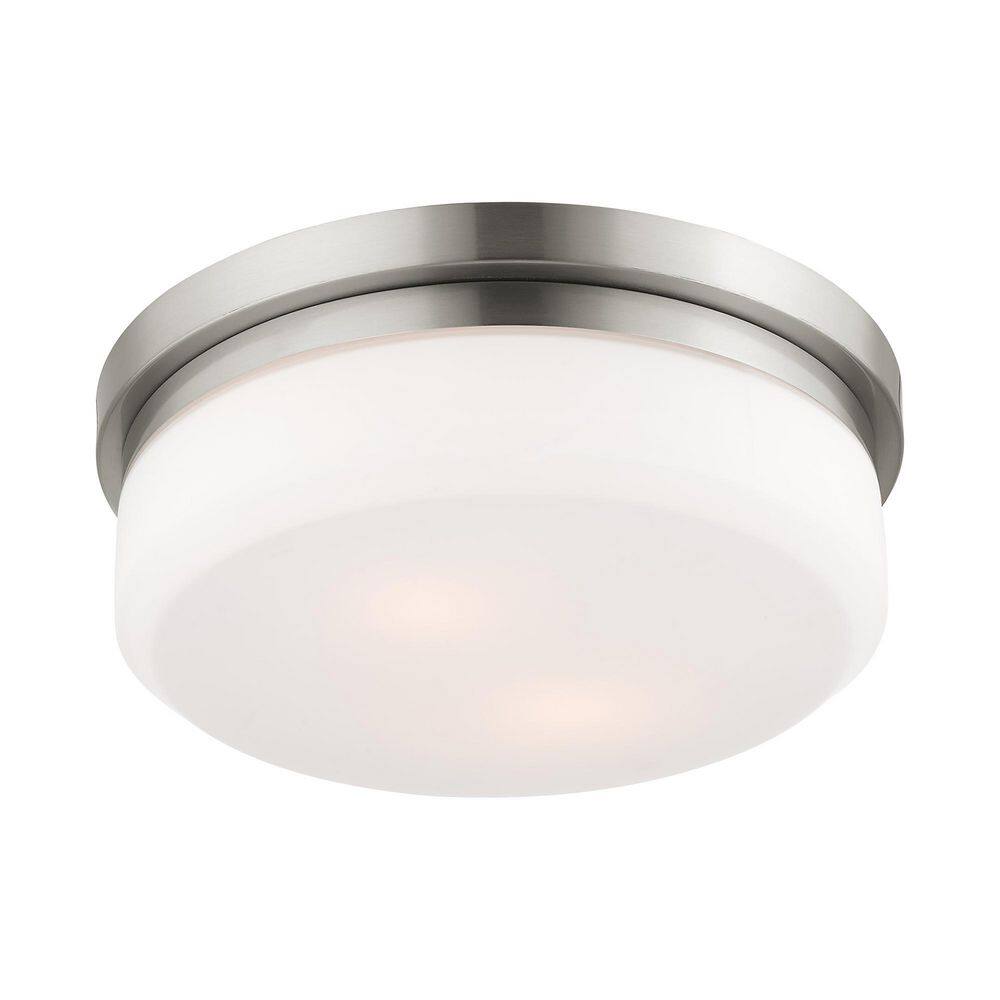 Brushed Nickel 2-Light Flush Mount with Satin Glass