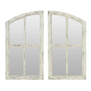 Medium Arch Distressed Off-White Finish Hooks Pueblo Mirror (27 in. H x 15 in. W)