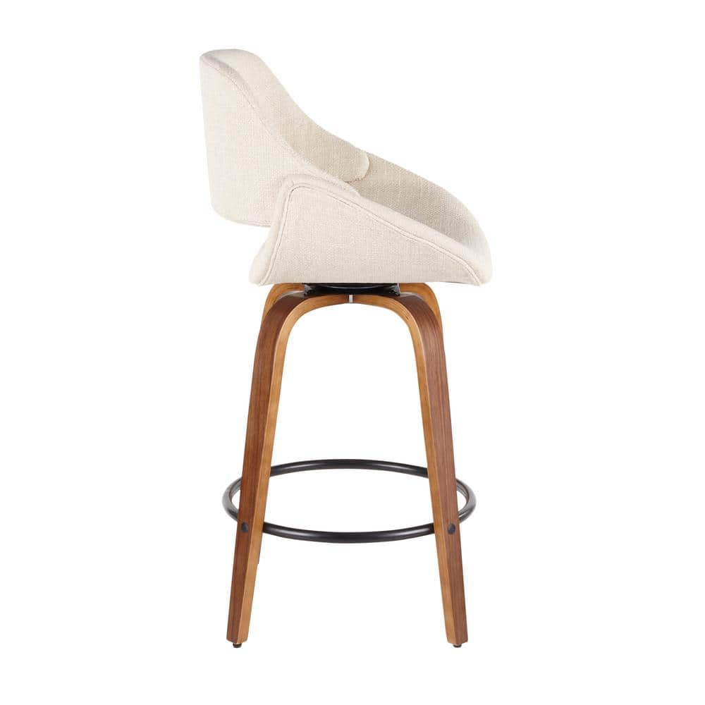 Walnut & Cream Swivel Mid-Century Modern Counter Stool, Set of 2