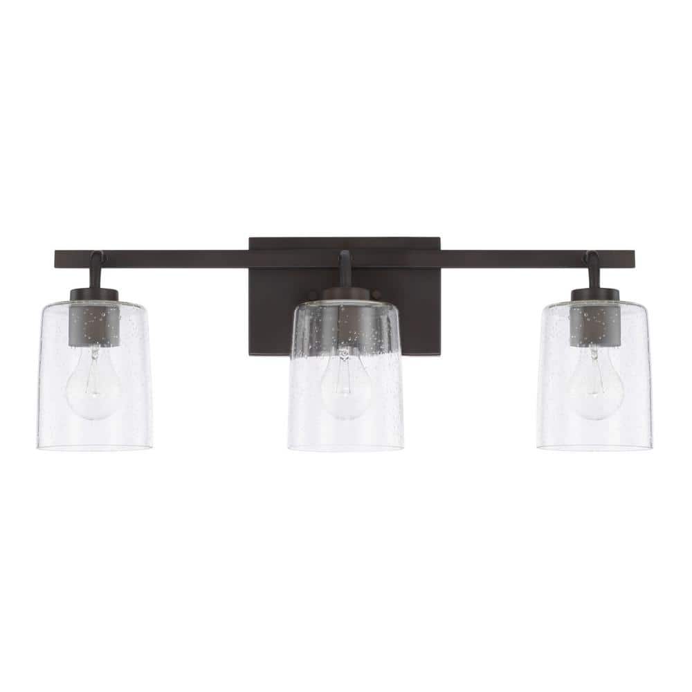 Greyson Bronze 3-Light Vanity with Clear Seeded Glass Shades
