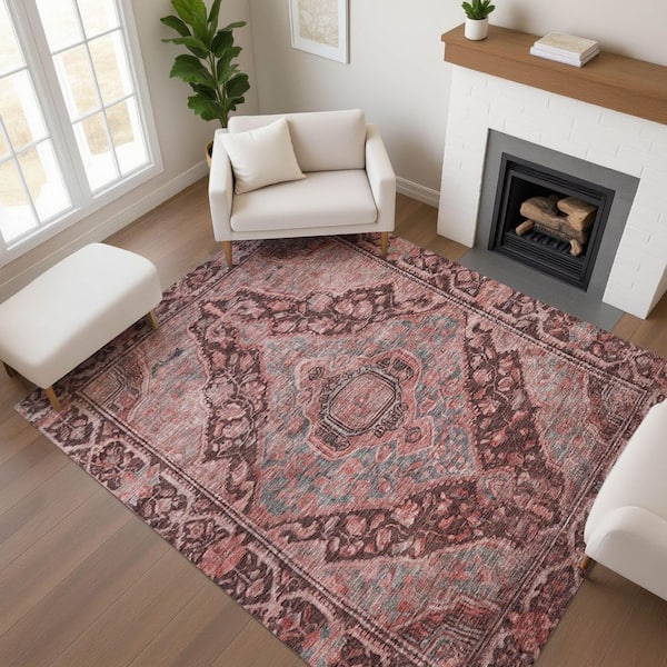 Mayfield Premium Machine Washable Abstract AMF1761 Paprika 3 ft. x 4 ft. Area Rug