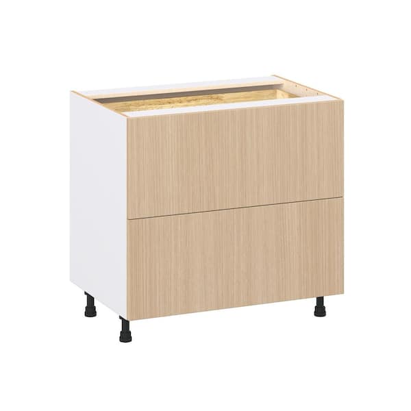 J COLLECTION Timberline 36 in. W x 24.5 in. D x 34.5 in. H Assembled Shaker Drawer Base Kitchen Cabinet in Mojavi Oak with 3-Drawers