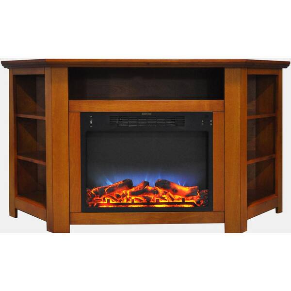 Cambridge Stratford 56 in. Electric Corner Fireplace in Teak with LED Multi-Color Display