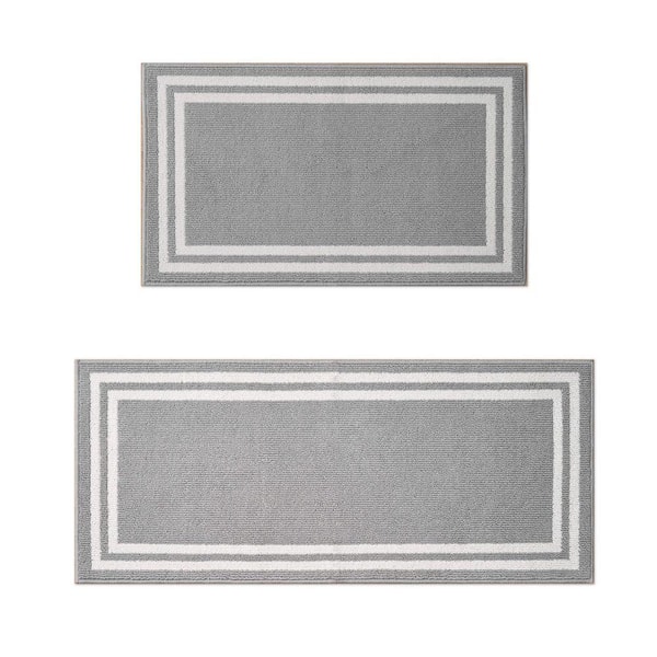 Debbie Double Border 2-Tone Light Grey/Ivory 2 ft. x 5 ft. Border Polypropylene 2-Piece Rug Set