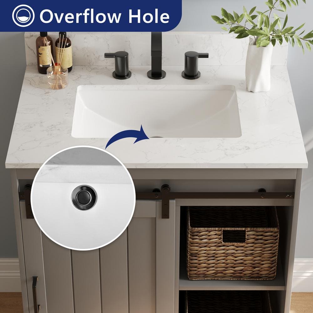 Gray 30" Freestanding Bathroom Vanity with Ceramic Sink and Storage Baskets