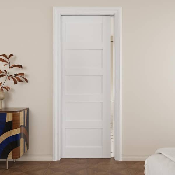 ARK DESIGN 32 in. x 80 in. Paneled 5-Lite White Primed MDF Pocket