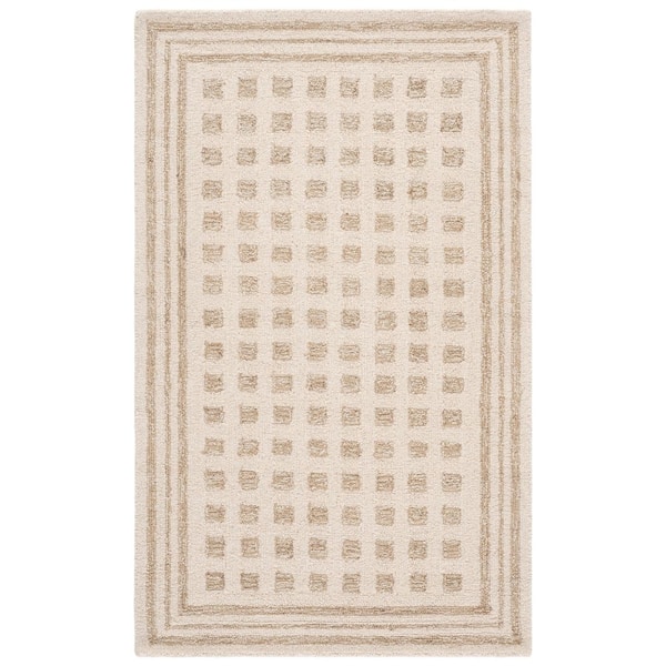 Ebony 3 ft. x 5 ft. Ivory/Beige Tiled Border Area Rug