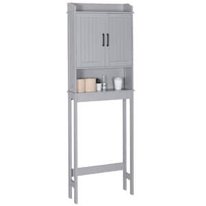 Gray Bathroom Over-the-Toilet Storage with Adjustable Shelf and Doors 22.4 in. W x 66.9 in. H x 7.4 in. D