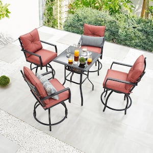5-Piece Metal Outdoor Dining Set with Red Cushions
