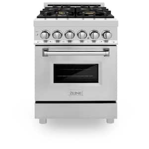 24 in. 4 Burner Dual Fuel Range with Brass Burners in Stainless Steel